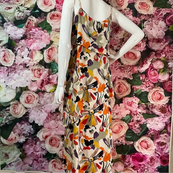 BCBG Paris Size M Medium Floral Tiered High Low Dress Flowy Multicolored - Picture 4 of 11